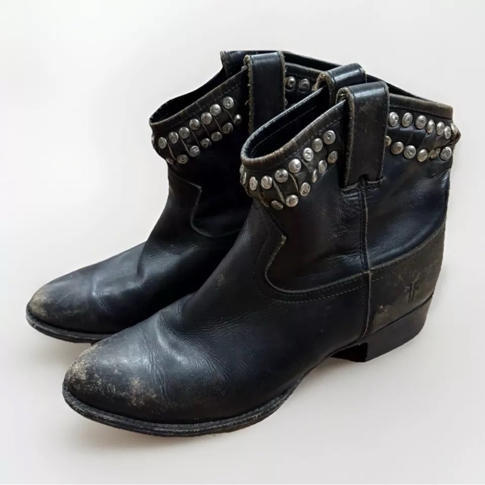 Frye Boots Diana Brown Distressed Studded Leather Ankle Moto Western Casual 9.5B